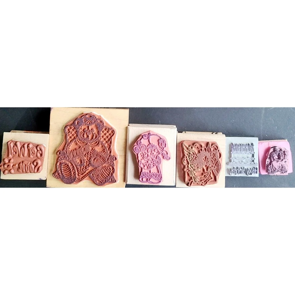 Vintage Wood Rubber Stamp Lot Love‎ Teddy Bears Angel Get Well Wedding 13pc Set
